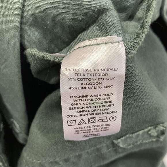 Loft Linen Blend Pants Womens 8 Olive Green Slacks Wide Leg Baggy Boho Coastal - Picture 6 of 6